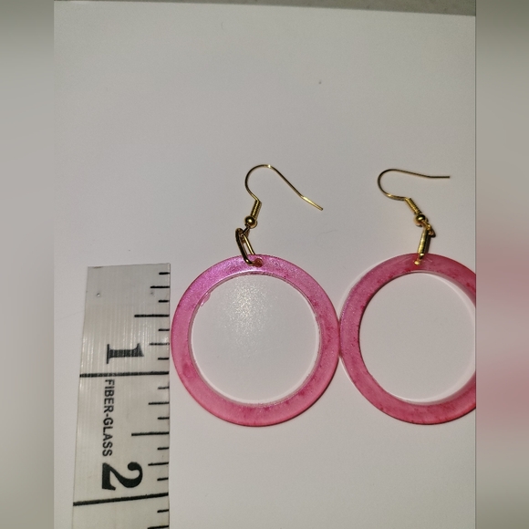 Hand Crafted Pink Hoop Earrings - Picture 2 of 4